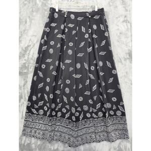 Vintage Leslie Fay Pants Womens 14 Black White Geometric Crop Wide Leg Culottes